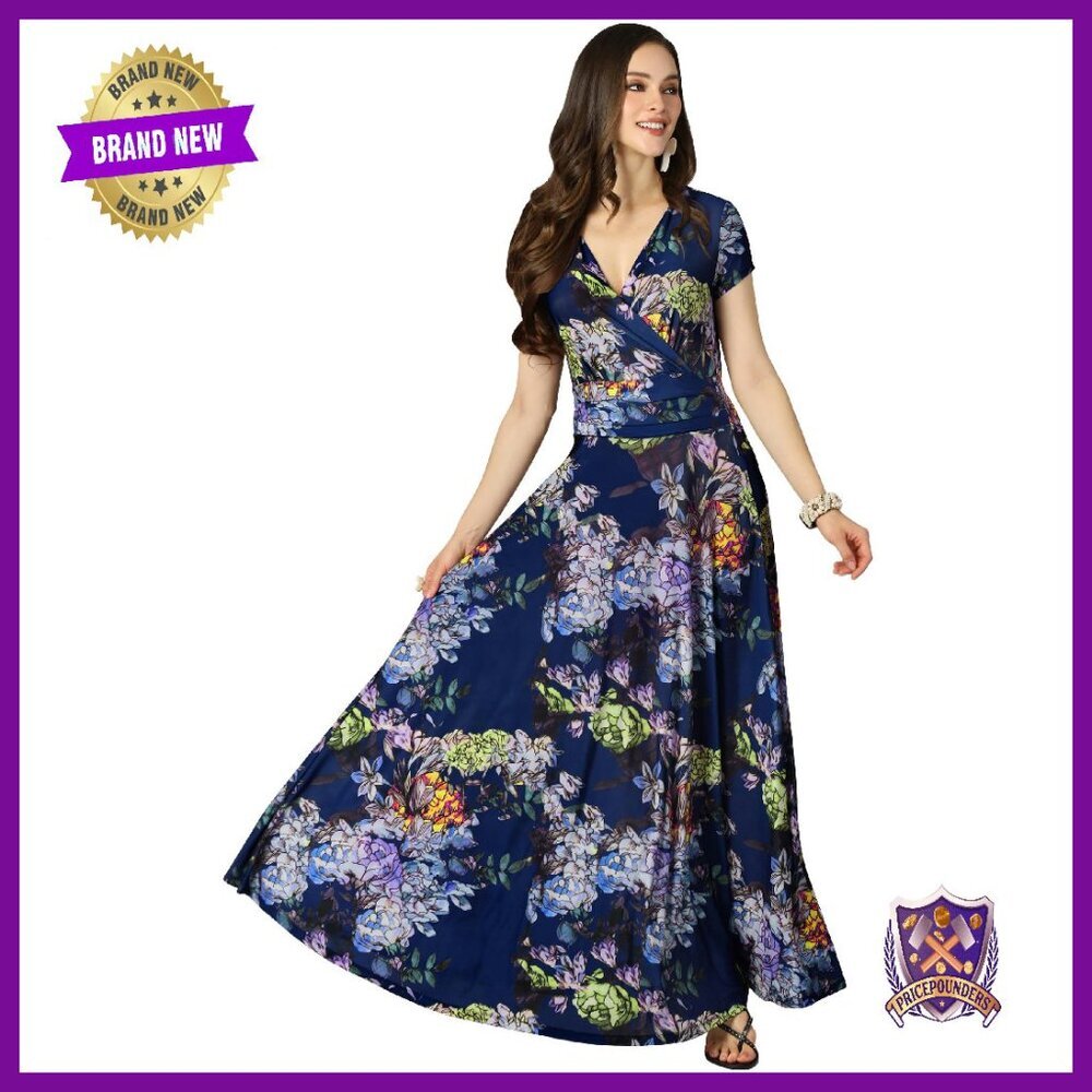 Floral Maxi Dress Cap Sleeve Flowy Summer Formal Gown - Picture 1 of 7